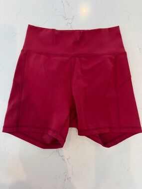 High-Waist Bike Shorts in Berry Red — Women’s Activewear